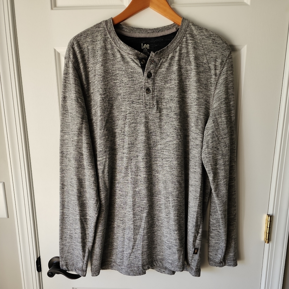 Lee Mens Grey Long Sleeve 1/4 Button Pullover Sweater Size L